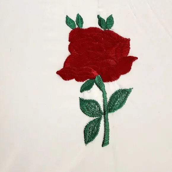 Vtg Saks Fifth Avenue Parasol Umbrella Red Rose Embroidered NOS Pinup Glam Photo